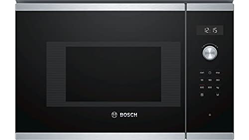 Bosch Hausgeräte BFL524MS0 Serie 6 Einbau-Mikrowelle, 38 x 60 cm, 800 W, Drehteller 25,5cm, Türanschlag Links, AutoPilot 7 7 Automatikprogramme, Reinigungsunterstützung, LED-Touchdisplay, Edelstahl