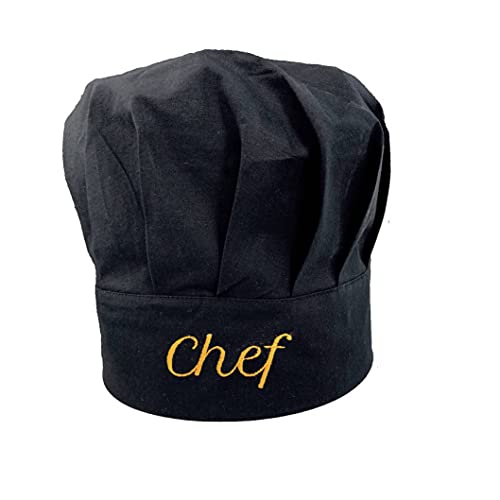 Pet-Jos Chef Kochmütze Unisex Kochmütze aus Baumwolle Küche Hotel Restaurant Gastro-Hüte Einstellbar für Männer, Frauen, Kochen, Schwarz