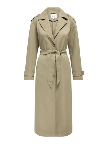 ONLY Damen Langer Trench Coat | Eleganter Basic Übergangs Mantel | Einreihig Longline mit Gürtel ONLLINE, Farben:Beige-2, Größe:M