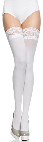 Merry Style Damen halterlose Mikrofaser 40 DEN Strümpfe mit Spitze MSSSJ01 EU M-L (Weiß, 3/4 (40-44))