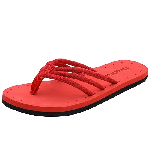 Harssidanzar Flip Flops für Frau Leichte bequeme Sommer Strand String Sandalen mit Bogen Suppor KL221EU,Rot, Größe 39
