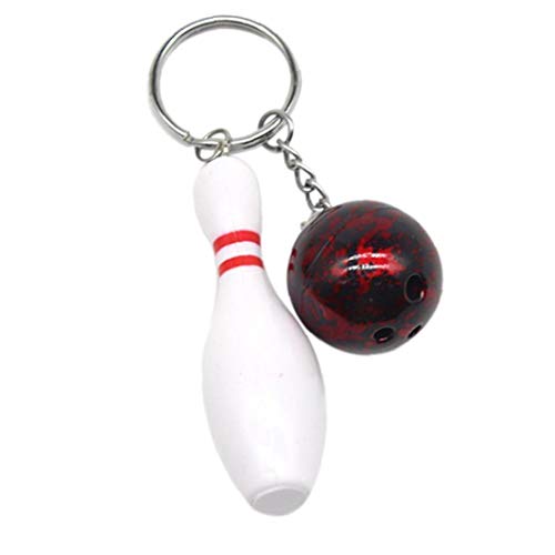 Aisoway Simulation Mini-Bowlingkugel Pin Schlüsselanhänger Ring-Halter (rot)