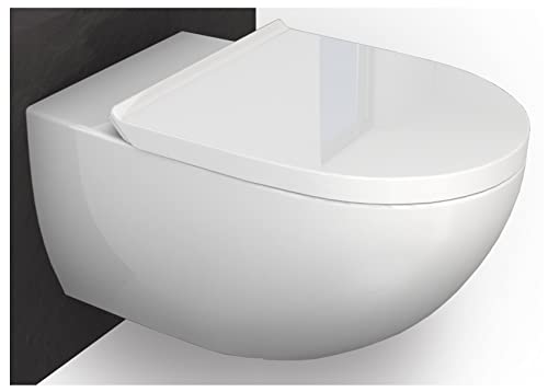 BERNSTEIN® Design Wand WC spülrandlos spülrandloses Hänge WC Set Toilette mit abnehmbareren Deckel Hängetoilette WC ohne Spülrand E-9030 Farbe: Weiß glänzend