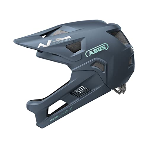 ABUS MTB-Helm YouDrop FF - Fullface-Helm für Kinder und Jugendliche - für den Einstieg in den Mountainbikesport - mit abnehmbarem Kinnschutz - Blau, Größe S