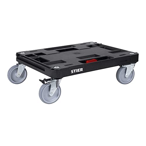 STIER Systainer-Rollbrett RB BLACK-Edition für alle T-Loc Systeme und Systainer³, 100 kg Tragkraft, mit 2 stabilen Griffen, praktische Durchführung für Spanngurte