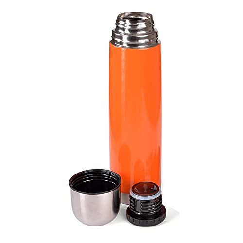 GRÄWE Thermoflasche, Edelstahl, 1L Vakuum-Isolierte Isolierflasche mit Drehverschluss und Trinkbecher, auslaufsicher – Orange