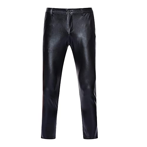 NewL Herren Night Club Skinny Shiny Gold Coated Metallic Pants Stage Perform Singer Disco Hose, Schwarz, M