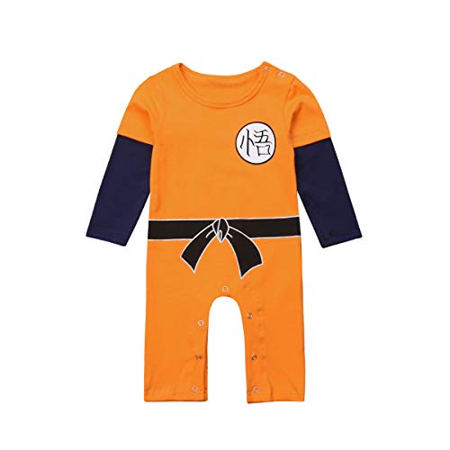 Dragon Ball Z Goku Design Baby Jungen Mädchen Bodys Strampler Cosplay Kostüm Goku-inspiriert Säugling Outfit Neugeborene Baumwolle Overall Kleidung (Orange, 3-6 Monate)