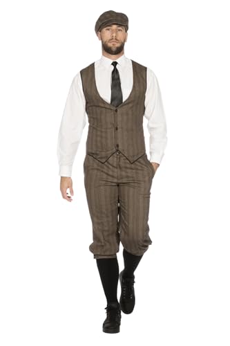 shoperama 20er Jahre Anzug Knickerbocker Herren-Kostüm Braun-Beige Weste Schiebermütze The Roaring Twenties 20's, Größe:50