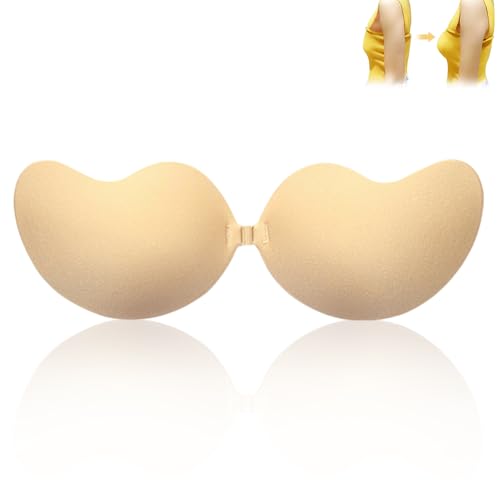 Wuiil Klebe BH Push Up,Größe B,Unsichtbarer BH,Rückenfrei,Trägerloser für Frauen,Wiederverwendbar,für Abendkleid Brautkleid Badeanzug Und Rückenfreie,Silikon Push Up,Unsichtbar und Flexibel