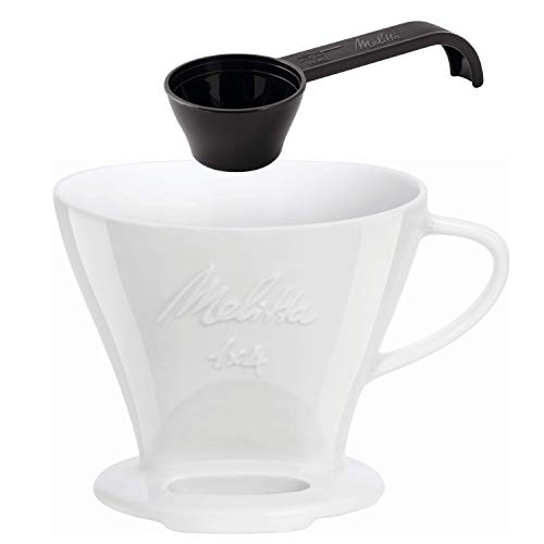 Melitta 219025 Filter Porzellan Kaffeefilter Größe 1x4 Weiß & Kaffeedosierlöffel mit Mengenmarkierungen, Für 8, 10 oder 12 g, Kunststoff, Schwarz, 217618