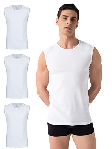 Burnell & Son Unterhemd Herren Ärmellos mit Rundhals 3er Pack - Muskelshirts Herren aus Baumwolle Slim Fit Weiss M