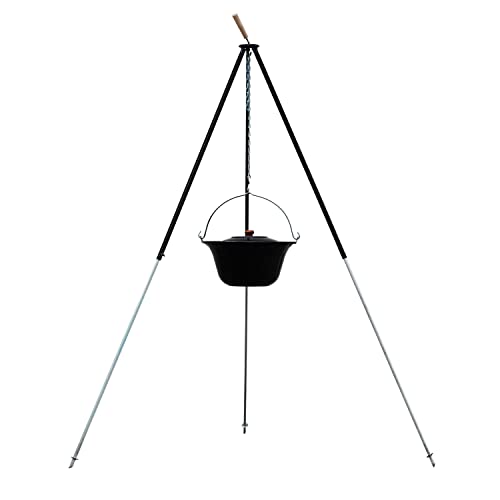 Czaja Feuerschalen® Dreibein mit Kessel 180 cm und 10 Liter Gulaschkessel für Feuerschale - Ungarischer Gulaschtopf mit Teleskop Dreibein für Feuerschale und Feuerstelle