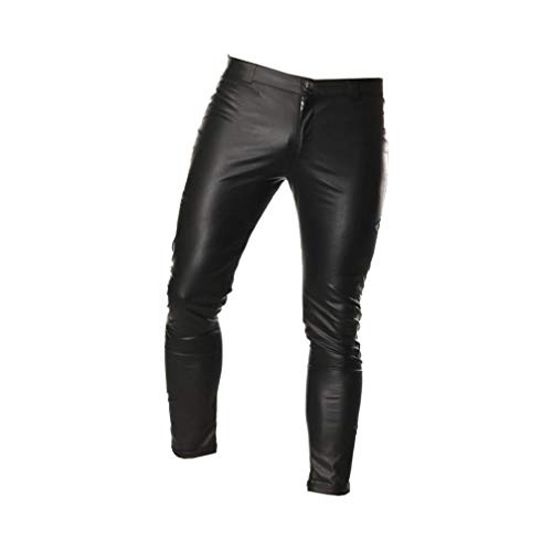 Fenical Herren Lederhosen Slim Fit dünne Lange Hosen Reißverschluss Hosen Kostüm Cosplay verkleiden Sich für Nachtclub Bühnenshow,schwarz XXL