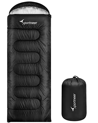 Schlafsack, Sportneer Outdoor Deckenschlafsack Tragbar Ultraleicht Warm Schlafsäcke 3 Jahreszeiten für Kinder Erwachsene Damen Sleeping beim Camping Trekking Reise Wandern, Schwarz