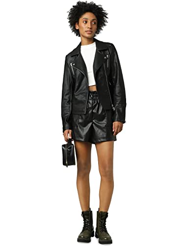ONLY Damen onlGEMMA Faux Leather Biker OTW NOOS Jacke, Schwarz Black, Large (Herstellergröße: 40)