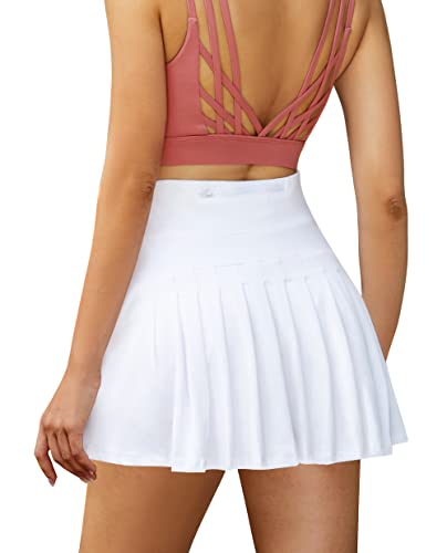 Damen Plissierte Tennisrock mit Hose Sommerrock Minirock Sportrock Golfrock Tennis Golf Rock Sport Workout Running kurz, Weiß, M