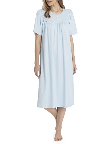 CALIDA Damen Nachthemd Soft Cotton, hellblau aus 100% Baumwolle, kurzarm Rundhalsausschnitt, Größe: 52/54