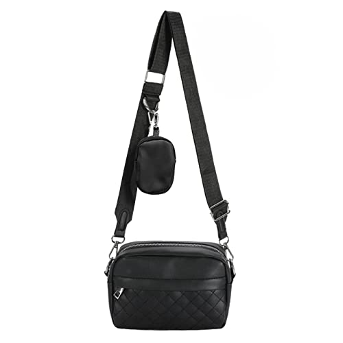 HAWILL Umhängetasche Damen Breiter Gurt Klein Handytasche zum Umhängen Leder Schultertasche mit Münze Geldbörse Linge Crossbody Tasche für iPhone 14/14 Plus/13/12/11/XR (Schwarz)
