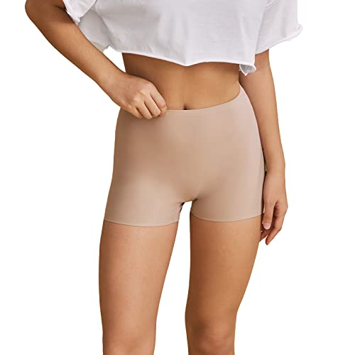SHARICCA Damen Shorts Radlerhose Unterhose Hotpants Kurze Hose Hohe Taille Boxershorts aus Viskose (Beige, S)