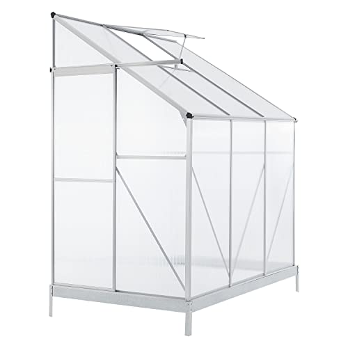 Juskys Aluminium Anlehn-Gewächshaus 2,4 m² — Treibhaus mit Schiebetür, Fenster zum Lüften & Stahl-Fundament — stabiles Pflanzenhaus für Garten