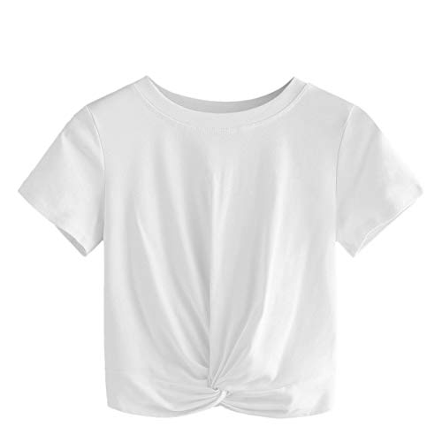 SOLY HUX Damen Crop T-Shirt Tops Shirt Oberteile mit Twist Vorn Sommershirts Cropshirts Weiß M