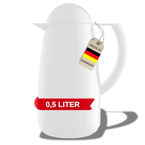 MARKUTEC Mini-Clip Thermoskanne – 0,5 Liter – Weiß – Schraubverschluss – Hochwertiger Glaseinsatz – Ideal für Tee & Kaffee