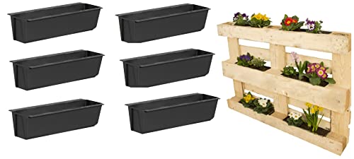 Hassinger Blumenkasten für Paletten aus Kunststoff in Antrazit 6 Stück Euro-Palette, 00437