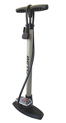 P4B | Luftpumpe in Titanium mit großem Manometer | Fahrradpumpe für alle Ventile - Dunlop Ventil, Französisches Ventil, Auto Ventil | Standpumpe 11 bar/160 psi