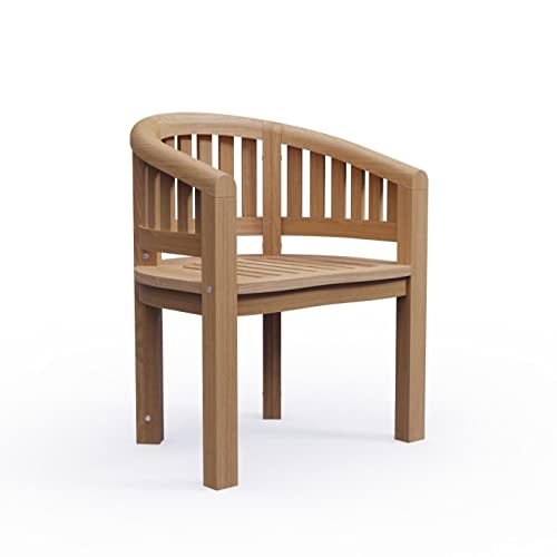 KMH Teak Gartensessel Banana Gartenstuhl Holz Stuhl mit Armlehne aus Teakholz - Stabiler Stuhl aus Holz für Garten Terrasse Balkon ergonomisch und bequem Armlehnenstuhl Holz