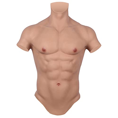 Wisfancy Künstliche Simulation Muskeln, Silikon Fake Muskel Fälschungs Brust Muskeln Bauch, Silikon Fake Brust Muskel Weste für Cosplay Crossdresser Halloween Partys Maskerade (Elfenbeinweiß)
