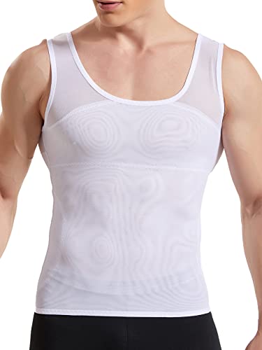 HANERDUN Kompressionsunterwäsche Tank Top Herren | Bauchweg Body Shaper Figurformendes Unterhemd für Männer | Sport Fitness Bodyshaper Weiß L