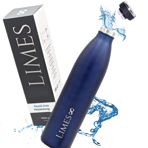 Limes 8® Trinkflasche Edelstahl Thermoskanne 1l Thermosflasche - Isolierte Wasserflasche, Auslaufsichere Isolierflasche doppelwandig, Kohlensäure geeignet (Sapphire Blue | Blau 1000ml)