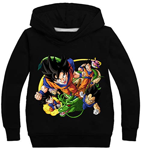 Silver Basic Jungen Kapuzenpullover Dragonball Super Saiyan Son Goku Hoodie Anime-Fans Kleidung Vegeta Sweatshirt (150 (Höhe 125-135cm), Schwarz)
