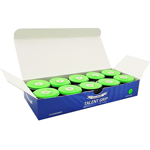 10er Set Tennis Griffband (sehr griffig) | 0,50-0,60mm Stärke | Overgrip für Squash Badminton Schläger & Kicker inkl. selbstklebendes Abschlußband | Anti-Rutsch (Grün)