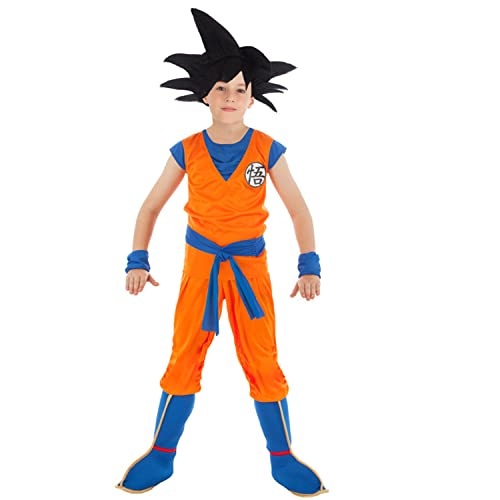 Krause & Sohn Goku Kostüm Dragonball Z für Kinder deluxe inkl. Perücke Gr. 116-152 orange Fasching (116)