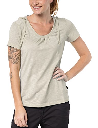 Jack Wolfskin Damen Shirt TRAVEL Hoody T Women Leicht Atmungsaktiv Kapuzen Shirt, White Sand, M, 1804472-5017003