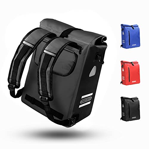 Fahrradtasche für Gepäckträger 3in1 Geeignet als Gepäckträgertasche, Rucksack und Umhängetasche 100% Wasserdicht 25L Fahrradtaschen mit 4 Reflektoren für Pendeln, Einkaufen, Radtour