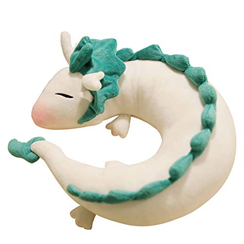 GXFLO Anime Cute White Dragon Nackenkissen U-Förmigen Travel Pillow-Puppe Plüschtier White Dragon Nackenkissen, Weichem Plüsch Drache Gefüllte Puppe
