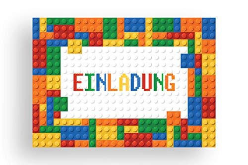 Friendly Fox Einladung Bausteine, 12 Einladungskarten zum Kinder-Geburtstag Junge Mädchen, Partyeinladung Building Bricks Bauklötze