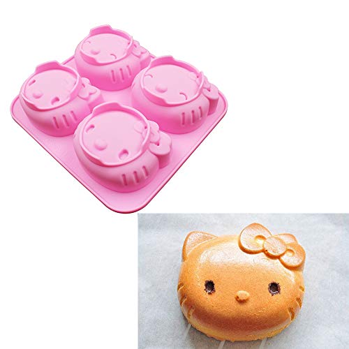 ANLIN Silikonform Hello Kitty 4 Löcher mit zwei Arten von Ausdruck, Pudding, Schokolade, Kuchen, Gelee-Form