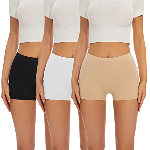 SIHOHAN Damen Baumwolle Boxershorts Radlerhose Damen kurz Panties Unterhosen mit Beinen Hose unter Kleid doppelter Schritt (Schwarz+weiß+beige,M)