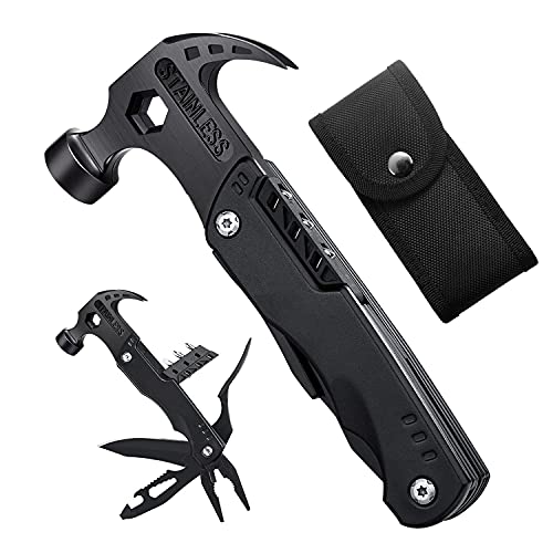 Multitool Werkzeug Geschenk für Männer, 16-in-1 Faltbares Multifunktionswerkzeug Survival Kit mit Hammer, Zange, Messer und Schraubendreher Jagdzubehör für Camping, Wandern, Notfall