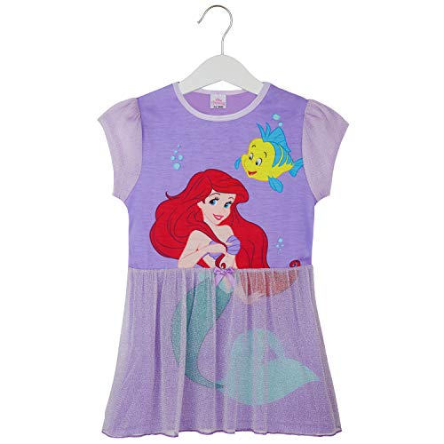 Disney Nachthemd Mädchen, Kinder Unterwäsche Mädchen mit Prinzessinen Belle, Rapunzel, Jasmine, Ariel und Aschenputtel, Prinzessin Kleid Mädchen mit Netz (Dunkellila, 5-6 Jahre)