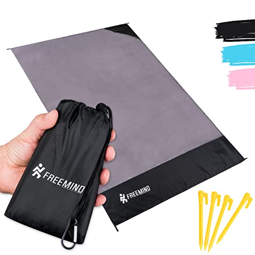 freemind Outdoor Picknickdecke - ultraleichte, dünne Stranddecke ohne Polsterung - 140 x 200 cm - wasserabweisend, kompakt, sandfrei - Mini Pocket Blanket - inkl. Tasche, 4 Heringen, Karabiner