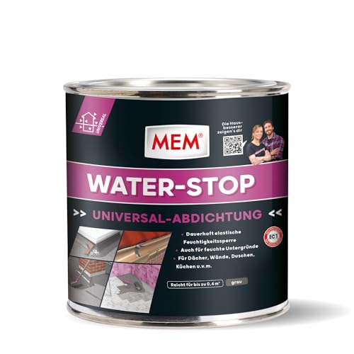 MEM Water Stop, Universalabdichtung und Feuchtigkeitssperre, Optimal geeignet für die Innen- und Außenanwendung, Lösemittel-, silikon- und bitumenfrei, Dichtet sofort, Grau, 1 kg