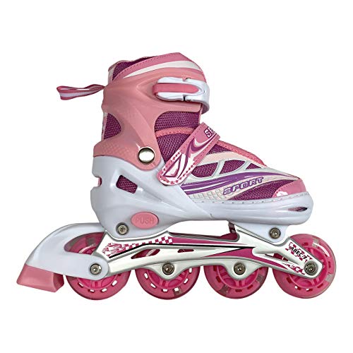 Tante Tina Inliner für Kinder - Kinder Inliner verstellbar mit leuchtenden Rollen - Kinderinliner Rollschuhe größenverstellbar in 4 Größen - Pink S (27-32