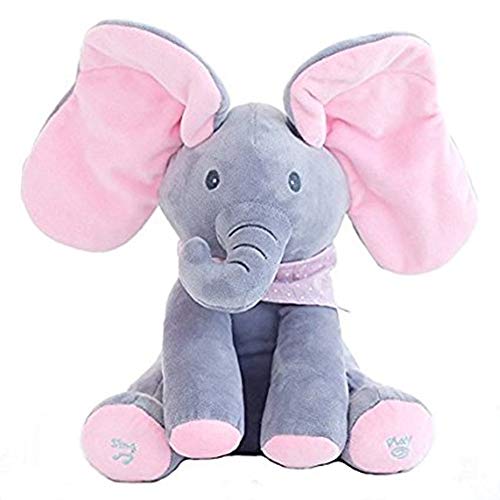 Funthy Interaktiver Stofftier Spielzeug, der Singende und Sprechende Elefant Spielt Guck-Guck mit den Ohren, Plüschelefant Kuscheltier, Musik Plüschtier Weichpuppe Geschenke für Baby Kleinkinder