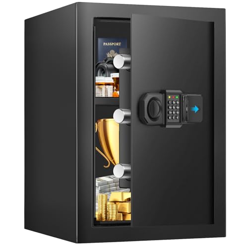 55L Safe Tresor für Zuhause, Feuerfester Tresor mit Schlüssel, Abnehmbares Regal und Stummschaltfunktion, Elektronische Anti-Diebstahl Tresore für Geld, Dokument, Munition and Wertgegenstände