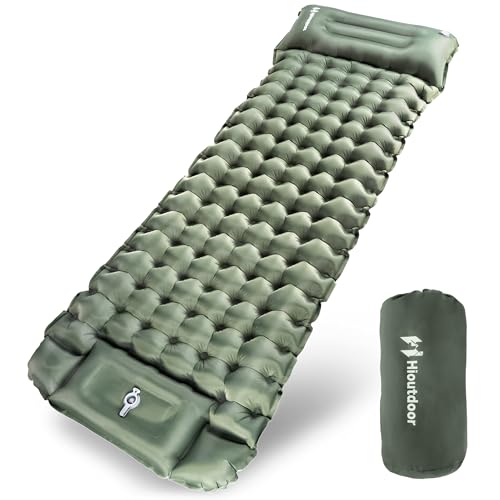 Hioutdoor Isomatte Selbstaufblasend 10CM Camping Ultraleicht Aufblasbare Mit Fußpresse Pumpe Für Outdoor Wandern Strand Backpacking Zelt Matratze Schlafmatte Campingmatte (Grün)
